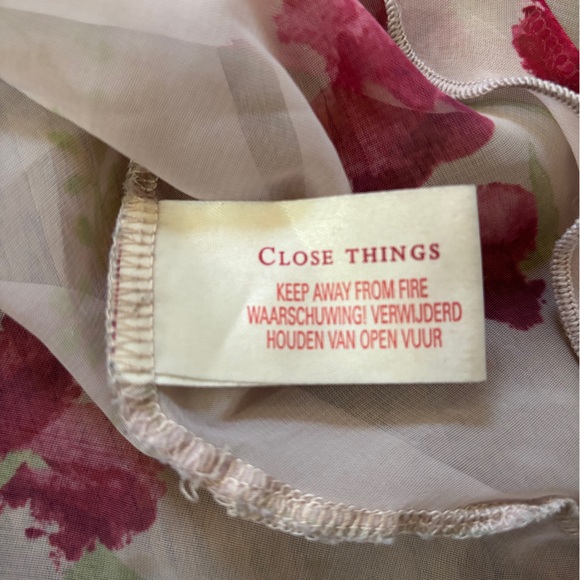 Vintage nude sheer rose ruffle slip dress bow detail Coquette girl boudoir sz14 - Picture 6 of 6